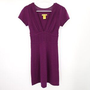 Catherine Malandrino Purple 100% Cashmere Dress Size Small V-Neck Crochet
